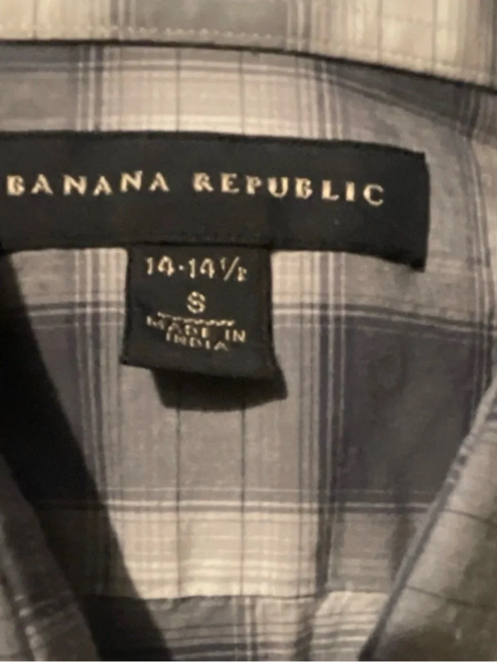 Banana Republic Men's Small Plaid Button-Up Shirt Gray White Collared 14-14½